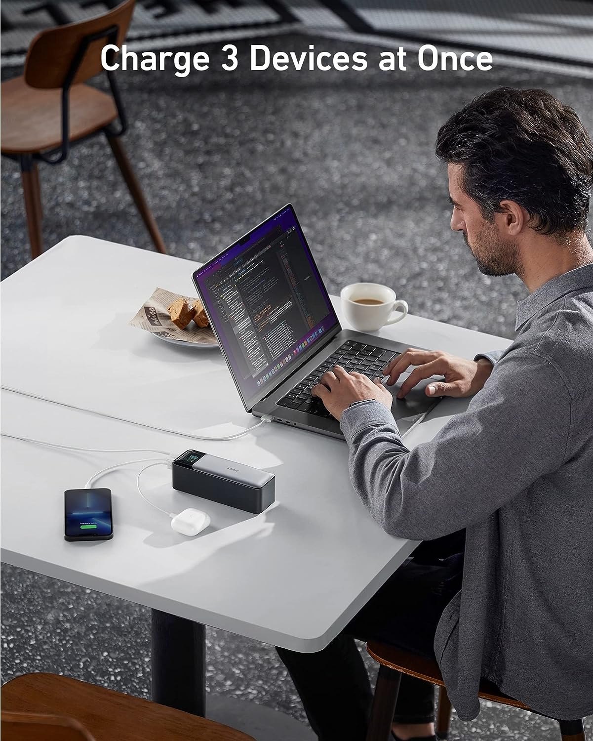 Anker Power Bank 24,000mAh 3-Port Portable Charger with 140W Output Smart Digital Display - نكر باور بانك شاحن محمول 3 منافذ 24000ميلي أمبير مع مخرج 140 واط وشاشة رقمية ذكية
