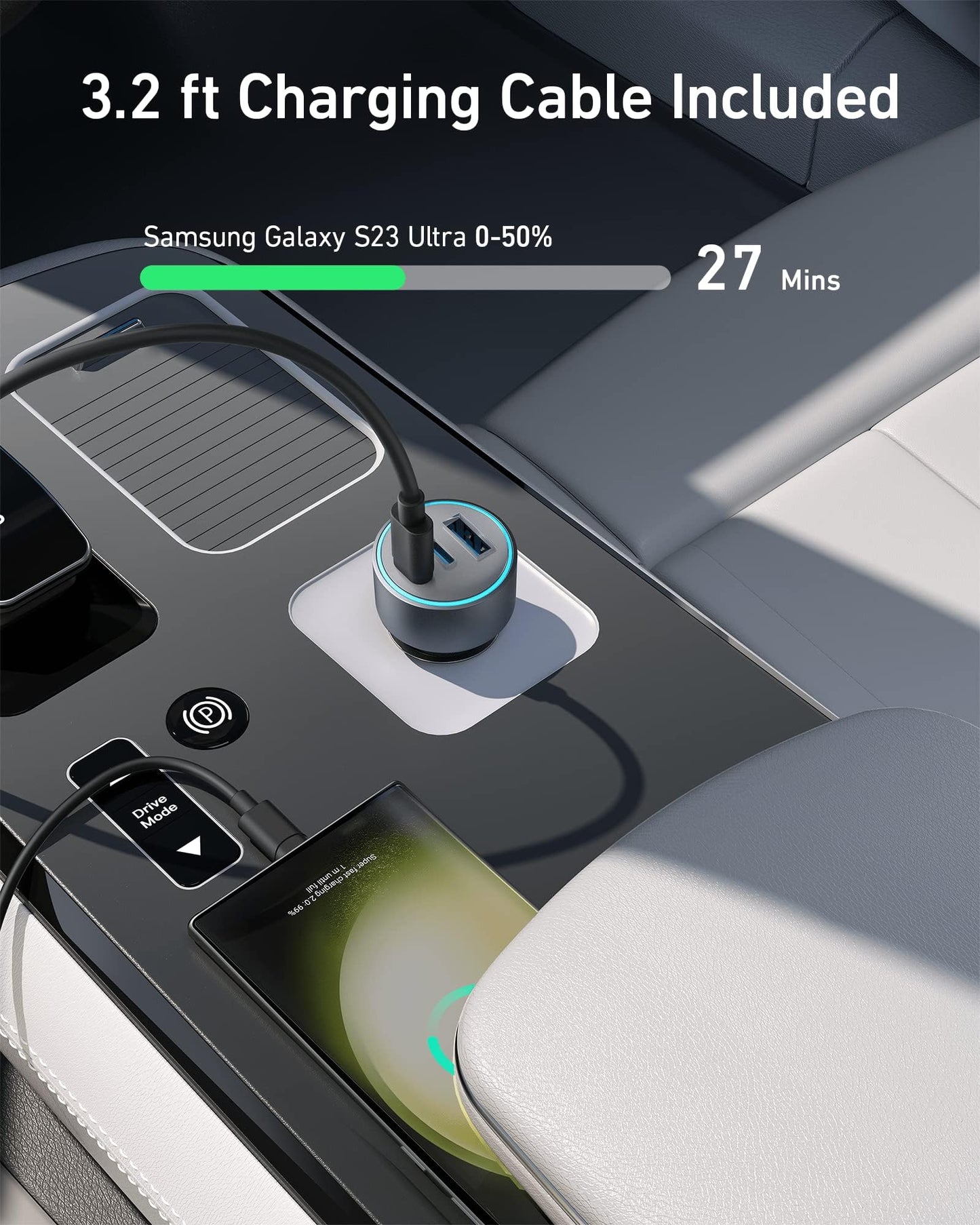 Anker 535 Car Charger 67W with Cable Type-C to Type-C - شاحن سيارة بقوة 67 واط مع كيبل تايب سي الى تايب سي