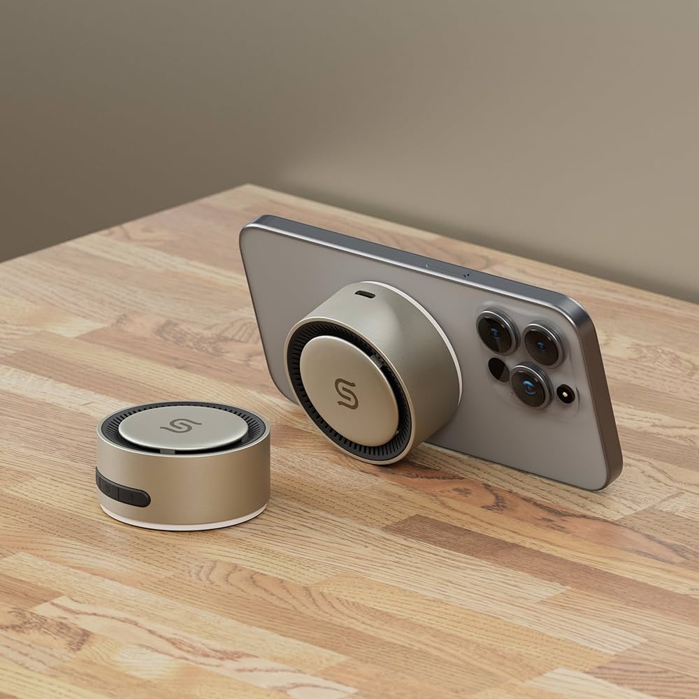 سبيكر مغناطيسي لاسلكي مع شحن ماج سيف - تيتانيوم | Porodo Soundtec Uniq Magnetic Wireless Charging Bluetooth Speaker - Titanium