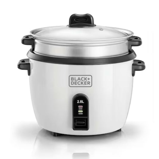 Black+Decker Rice Cooker 1100W, White, 2.8L - طنجرة أرز بلاك أند ديكر 1100 واط سعة 2.8 لتر – أبيض