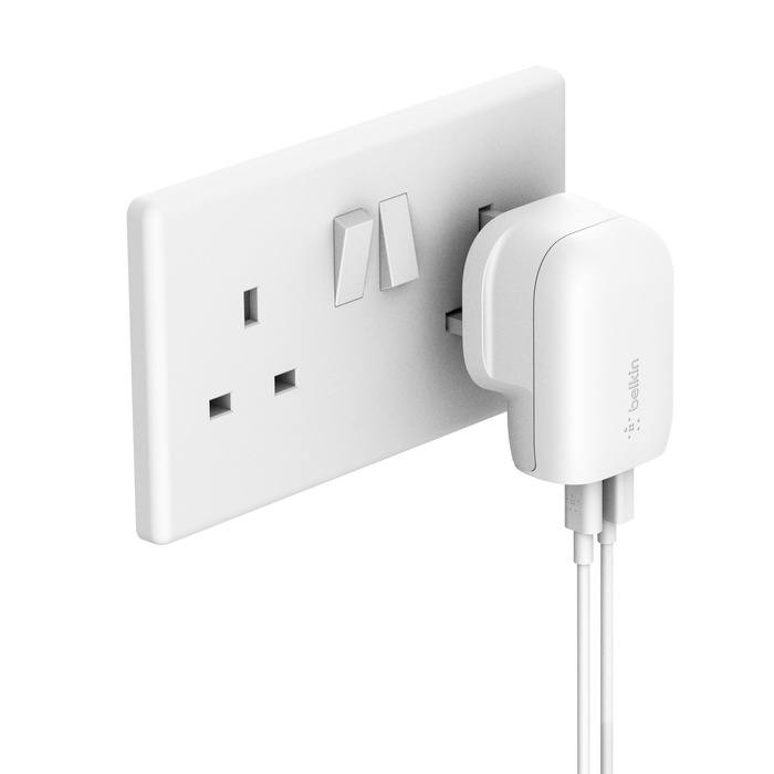 Belkin 37W USB Type C PPS PD Dual Port Wall Phone Charger - شاحن هاتف جداري بمنفذ مزدوج يو اس بي من النوع سي من بيلكن بقدرة 37واط