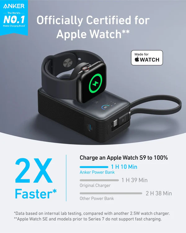 Anker MagGo 10,000mAh Power Bank for Apple Watch + iPhone - باور بانك أنكر ماجو (10 كيلو، 35 واط، لساعة أبل)