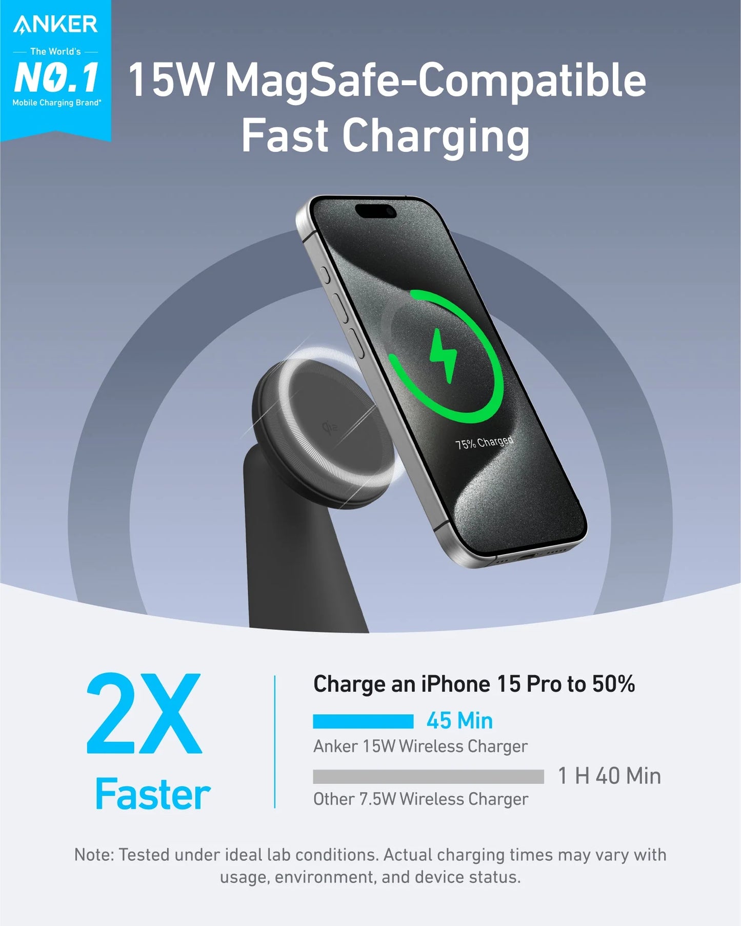 Anker MagGo Wireless Charger (2-in-1 Dock Stand), 15W Qi2 Fast Wireless Charging For iPhone | شاحن انكر ماج جو اللاسلكي 2 في 1, قاعدة شحن مغناطيسية بقدرة 15 واط للايفون