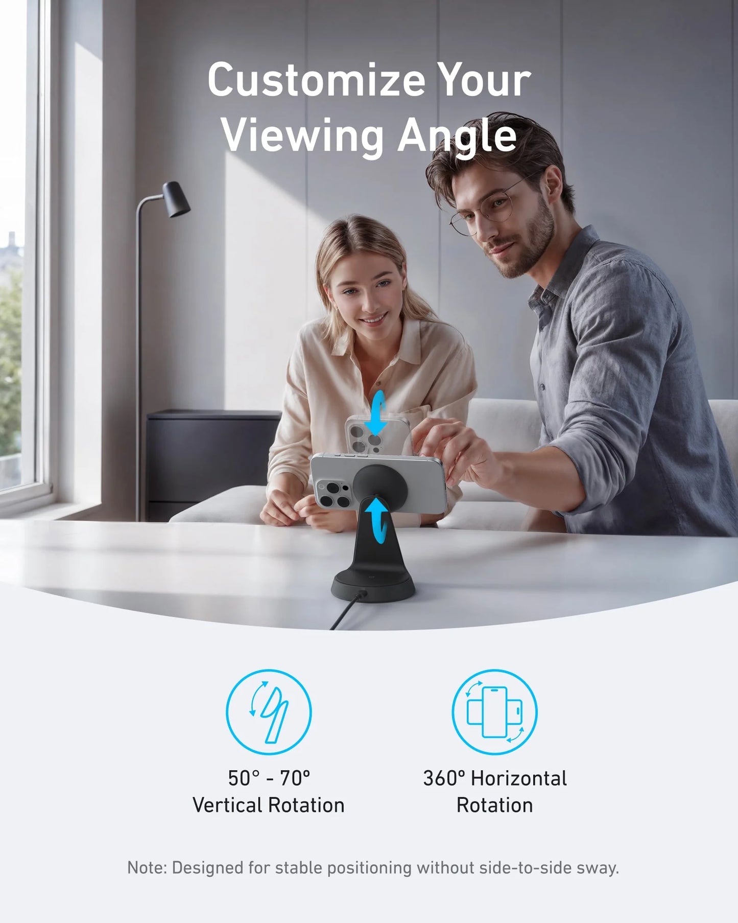 Anker MagGo Wireless Charger (2-in-1 Dock Stand), 15W Qi2 Fast Wireless Charging For iPhone | شاحن انكر ماج جو اللاسلكي 2 في 1, قاعدة شحن مغناطيسية بقدرة 15 واط للايفون
