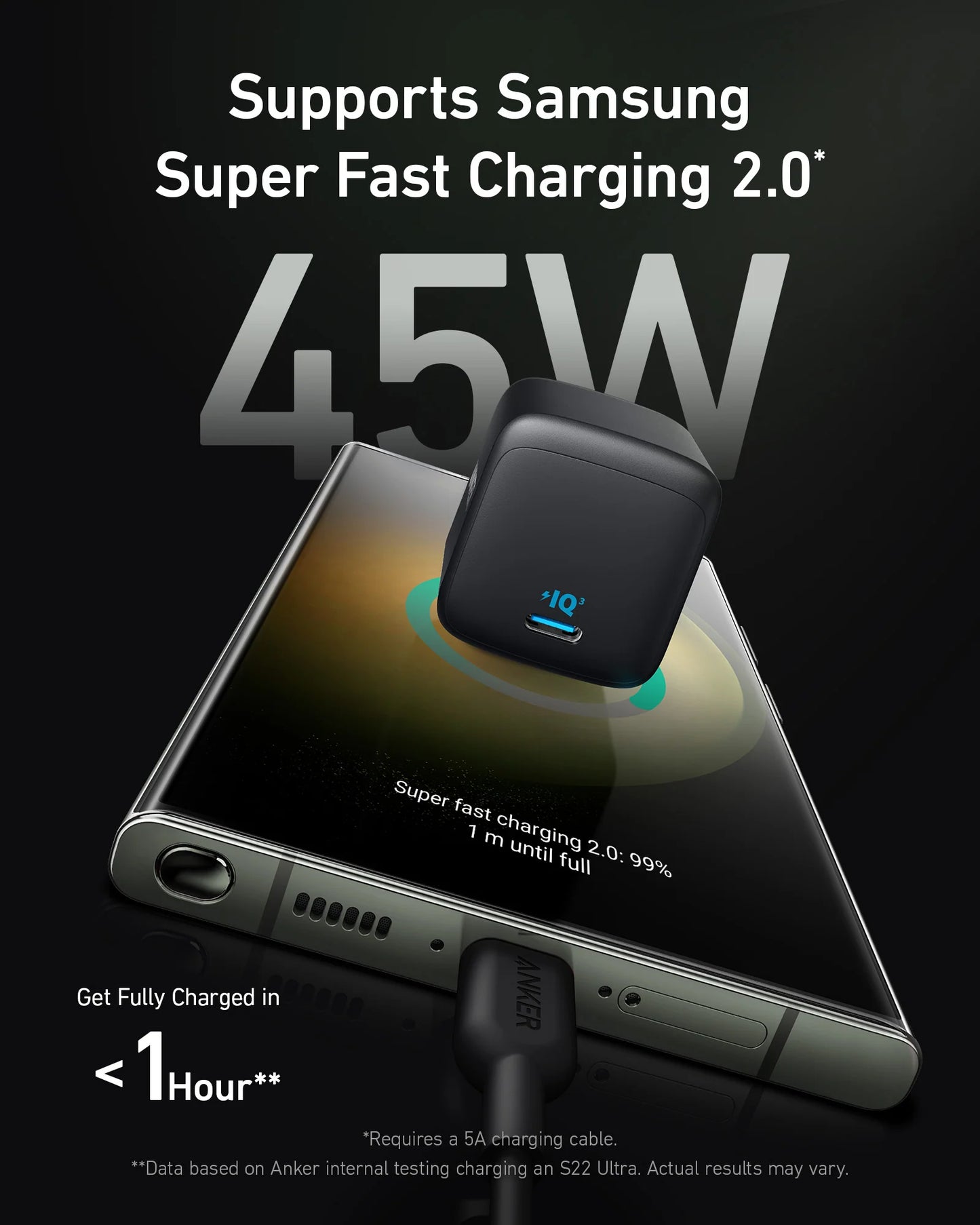 شاحن جداري 313 بقدرة 45 واط يو اس بي سي محول فائق السرعة من أنكر - Anker 313 Wall Charger 45W