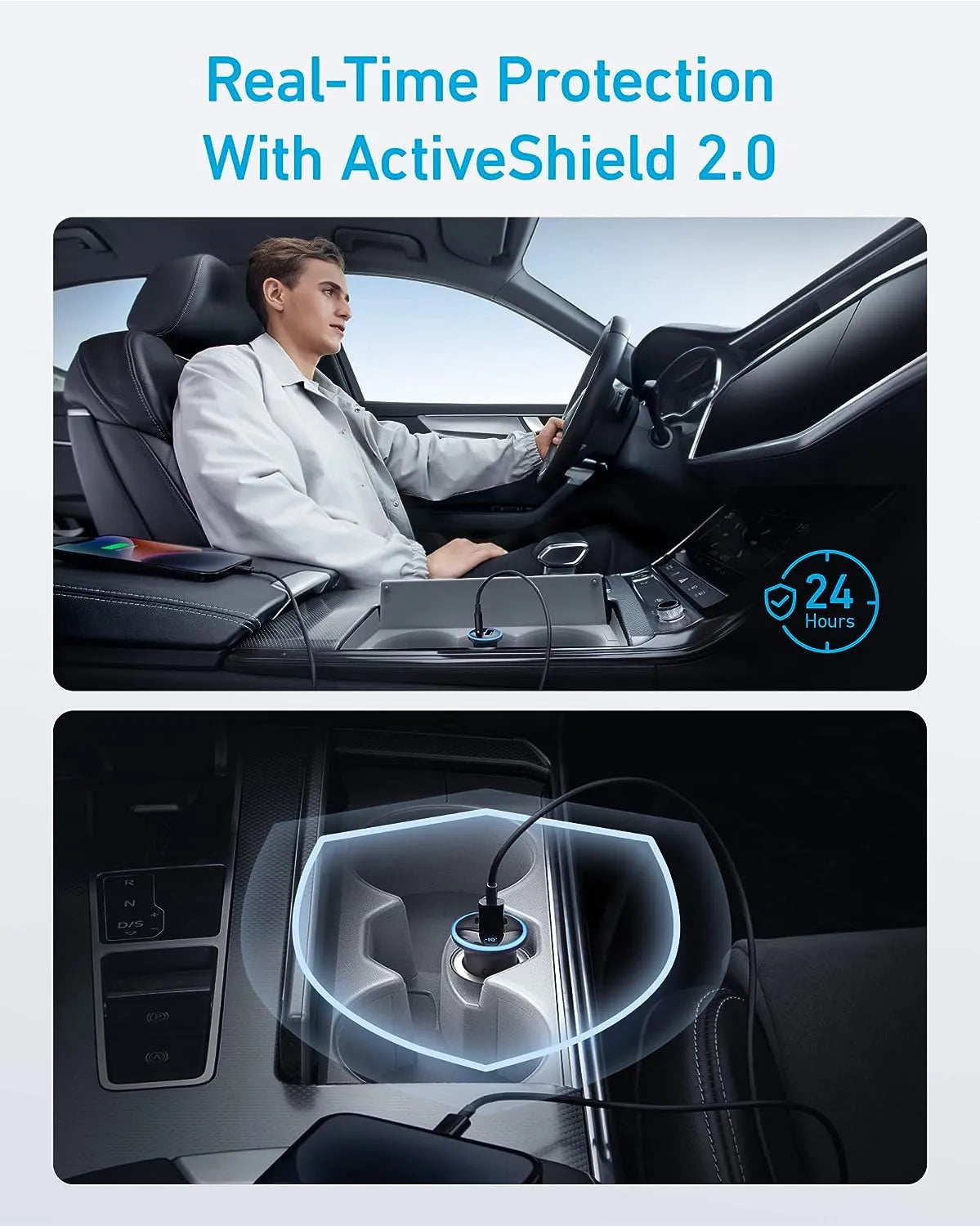 Anker 323 Car Charger 52.5W - Dual Port USB-C & USB-A | شاحن سيارة انكر 323 بقوة 52.5 واط, بمنفذي USC-C و USB-A