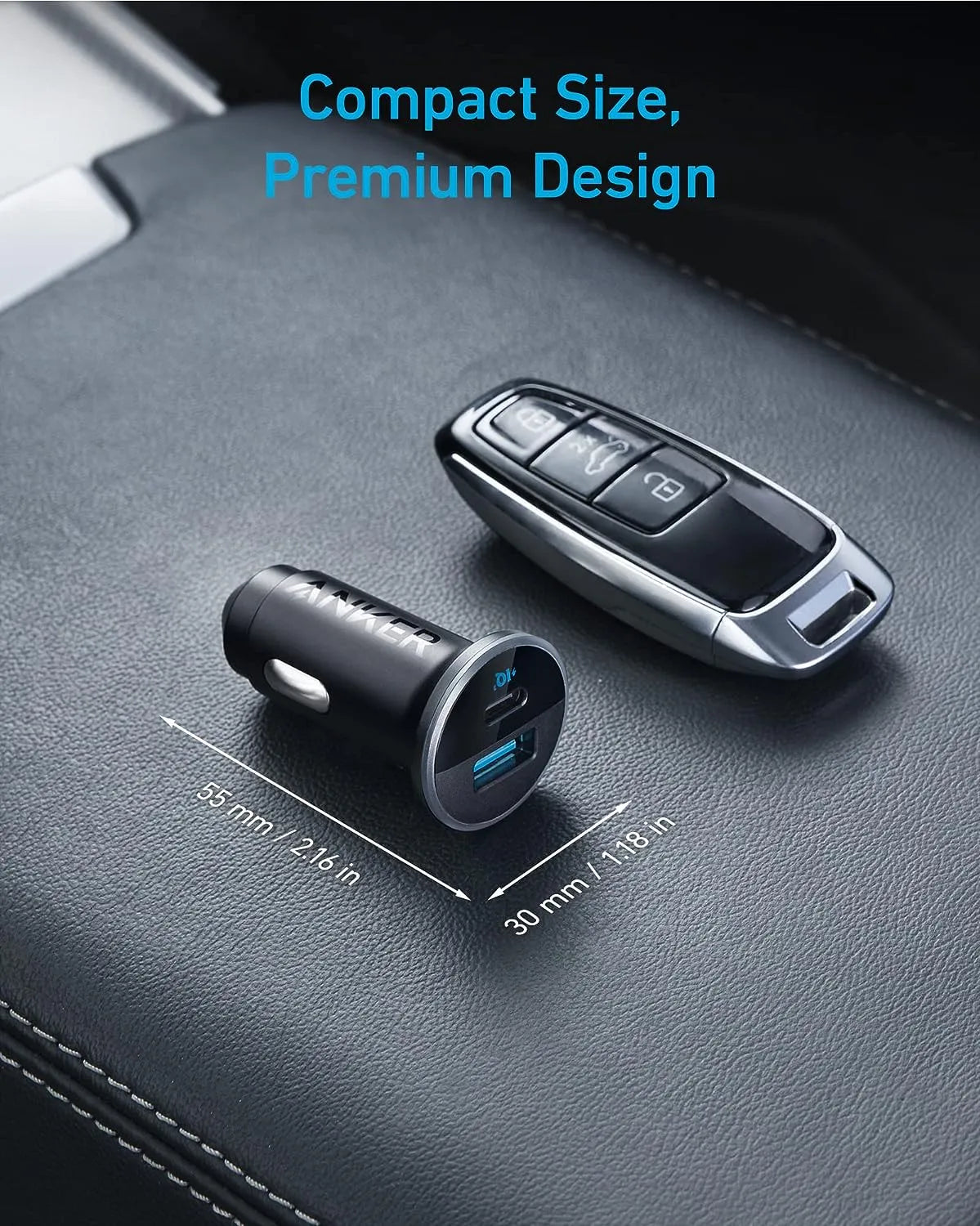Anker 323 Car Charger 52.5W - Dual Port USB-C & USB-A | شاحن سيارة انكر 323 بقوة 52.5 واط, بمنفذي USC-C و USB-A