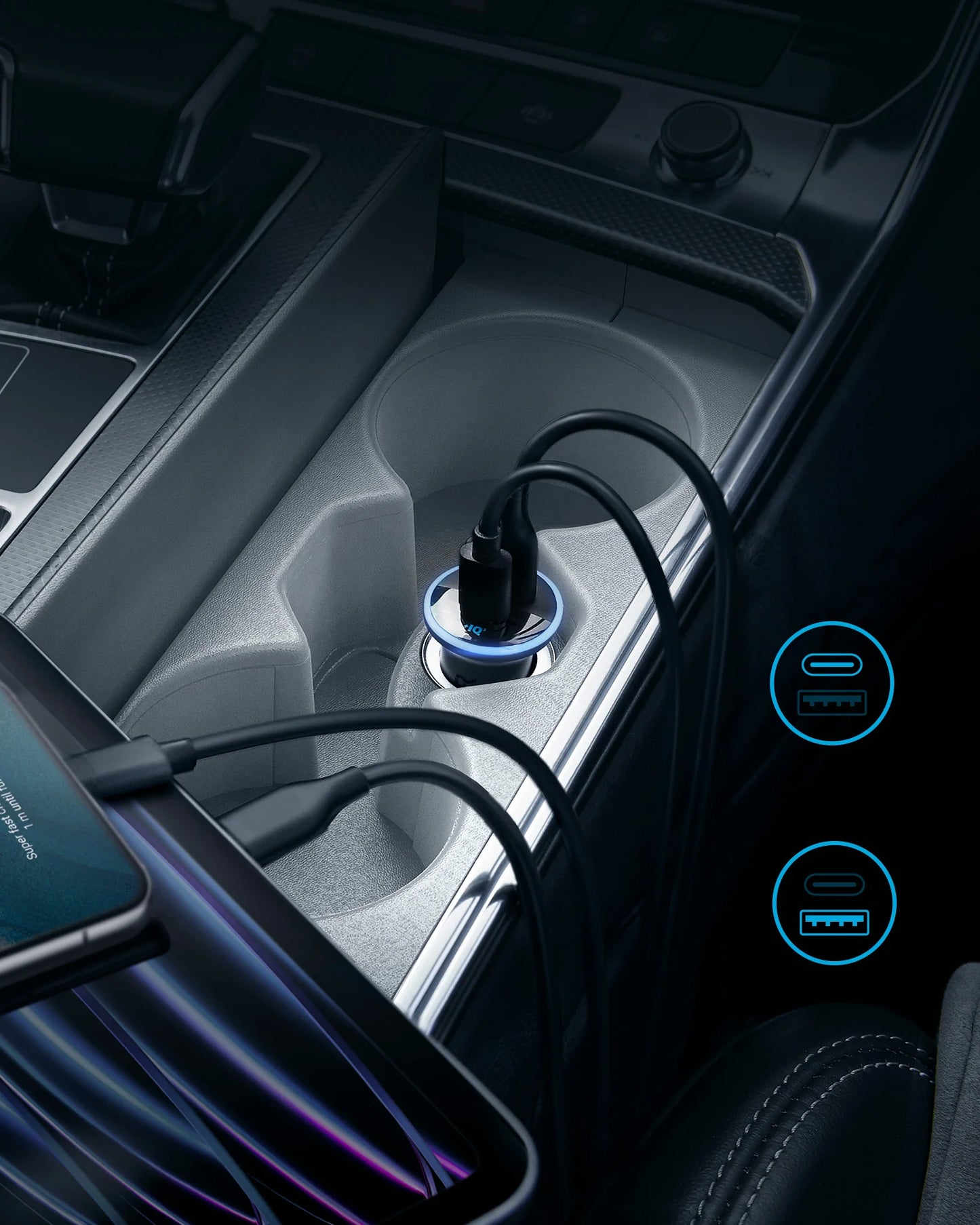 Anker 323 Car Charger 52.5W - Dual Port USB-C & USB-A | شاحن سيارة انكر 323 بقوة 52.5 واط, بمنفذي USC-C و USB-A