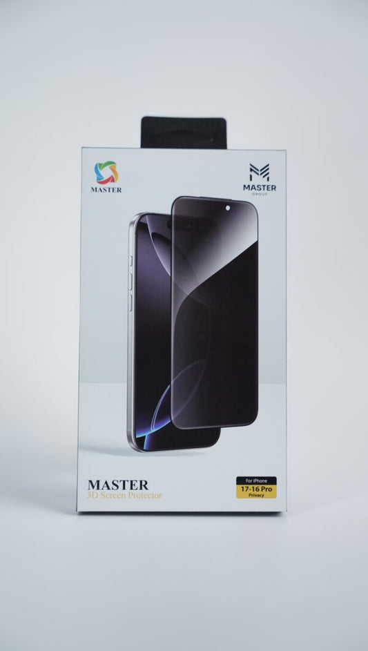 لاصق حماية شاشة ماستر ثلاثي الابعاد بميزة الخصوصية لهاتف ايفون 16/17 برو | Master 3D Screen Protector Privacy for iPhone 17-16 Pro