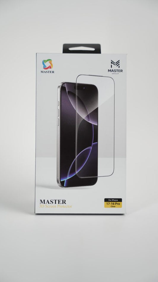 لاصق حماية شاشة ماستر ثلاثي الابعاد شفاف لهاتف ايفون 16/17 برو | Master 3D Screen Protector Clear for iPhone 17/16 Pro