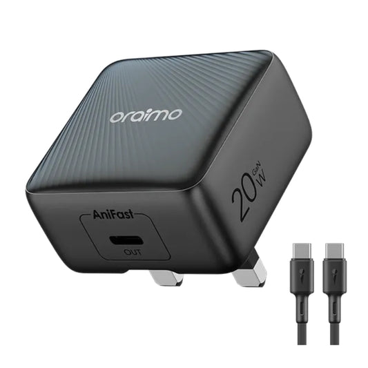 Oraimo Charger 20W Gan tech Type-C Port - Black - شاحن أورايمو 20 واط بتقنية جان  باللون الأسود