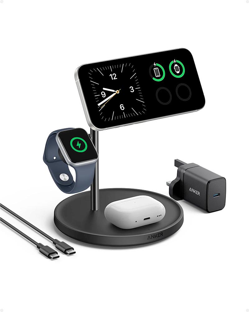 Anker MagGo 15W 3-in-1 Charging Stand, Qi2 Certified Wireless Charger for iPhone | حامل شحن لاسلكي انكر ماج جو 3 في 1, بقدرة 15 واط, معتمد QI2 لشحن الايفون