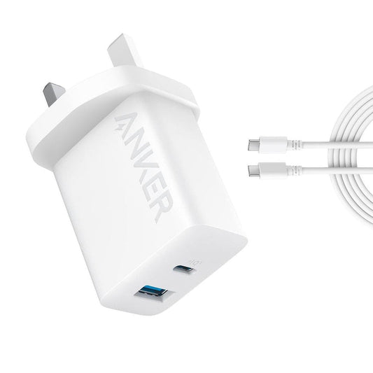 Anker 20W Dual Port Fast Charger with USB-C - USB-C Cable –شاحن أنكر سريع 20 واط مزدوج المنافذ + كيبل USB-C الى USB-C بطول 1.5م