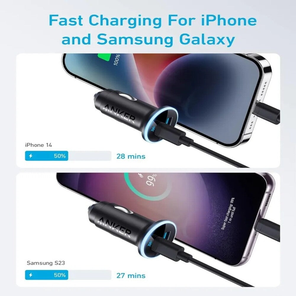Anker 323 Car Charger 52.5W - Dual Port USB-C & USB-A | شاحن سيارة انكر 323 بقوة 52.5 واط, بمنفذي USC-C و USB-A