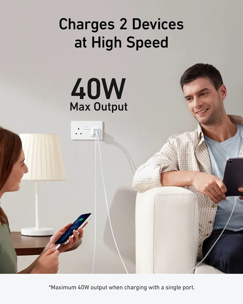 أنكر نانو برو شاحن حائط منفذين تايب سي 40 واط - Anker 521 Nano Pro  Wall Charger 40W