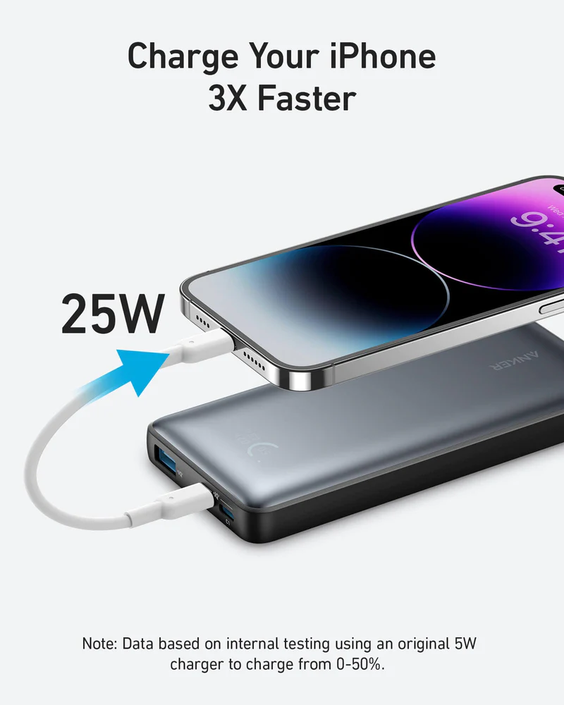 Anker 533 Power Bank PowerCore 25W 10000mAh PD - باور بانك من  انكر بقدرة 25 واط بسعة 10000ميلي أمبير