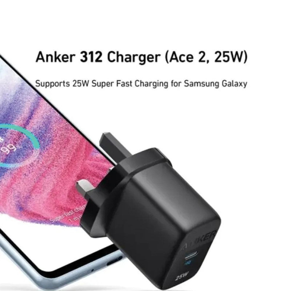 Anker 25W Compact Wall Charger – Black - شاحن جداري بقوة 25واط بمنفذ تايب سي من أنكر