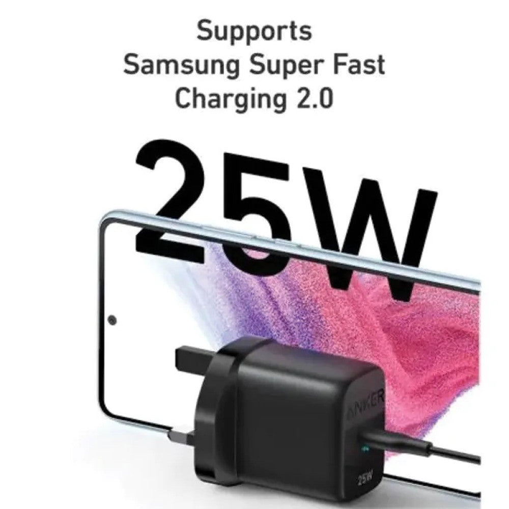 Anker 25W Compact Wall Charger – Black - شاحن جداري بقوة 25واط بمنفذ تايب سي من أنكر