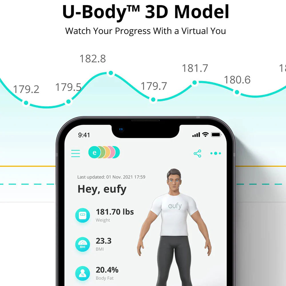 Anker Eufy Smart Scale P2 – 16 Body Metrics, High Precision, App Sync | ميزان ذكي انكر يوفي P2, تحليل 16 مؤشرا صحيا, دقة عالية, دعم التطبيقات