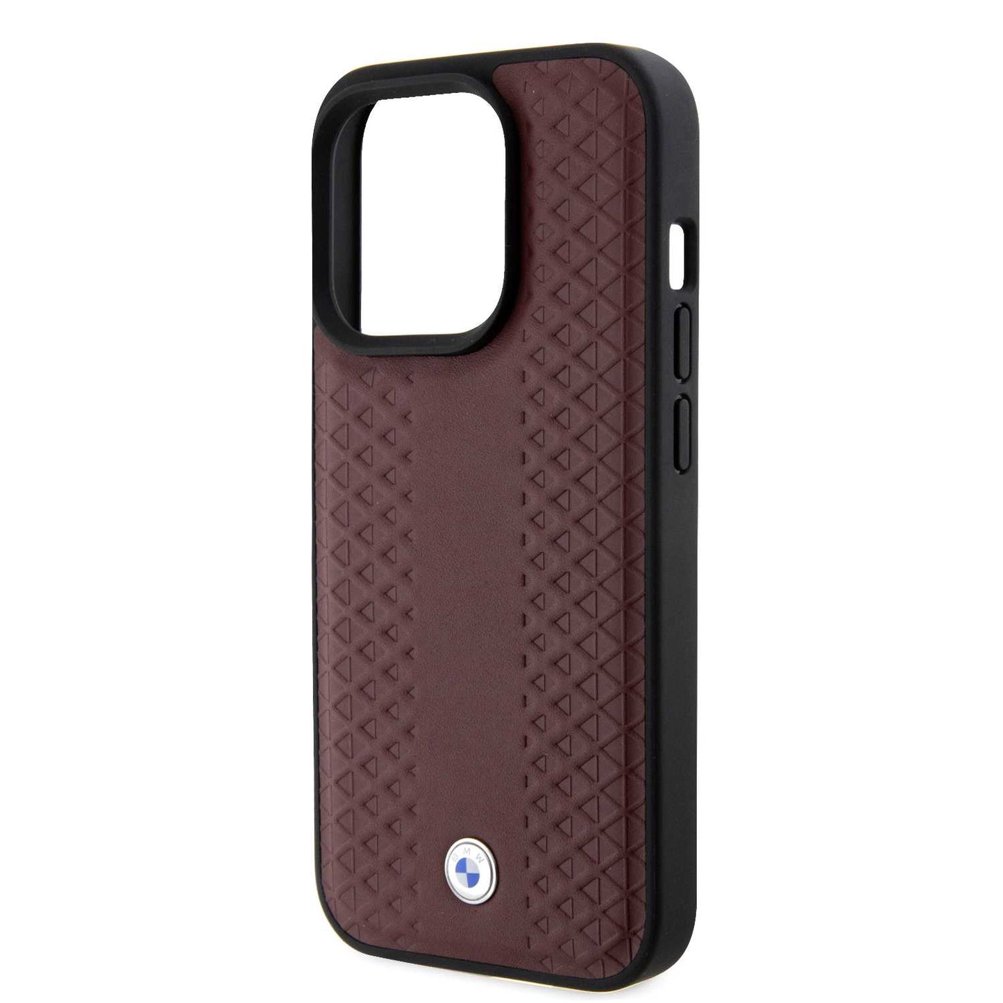 BMW Leather Case, Diamond Pattern, Slim Fit, Shockproof for iPhone 15 Pro Max | كفر بي ام دبليو جلدي بنقشة ماسية لهاتف ايفون 15 برو ماكس, تصميم نحيف مقاوم للصدمات