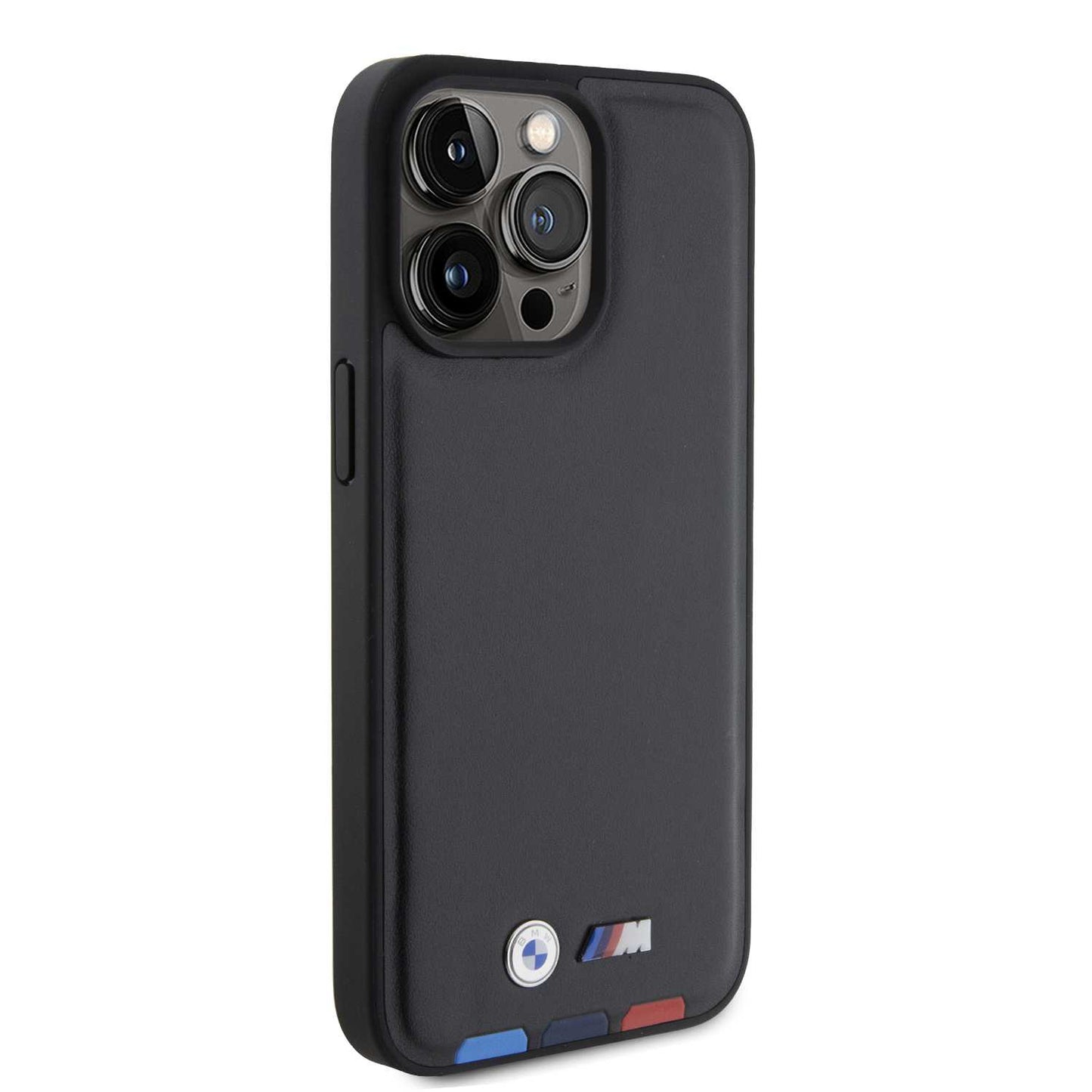 BMW M PU Leather Case – Hot Stamp Tricolor Design for iPhone 15 Pro | كفر بي ام دبليو ام جلد صناعي مع نقش ثلاثي الالوان لهاتف ايفون 15 برو