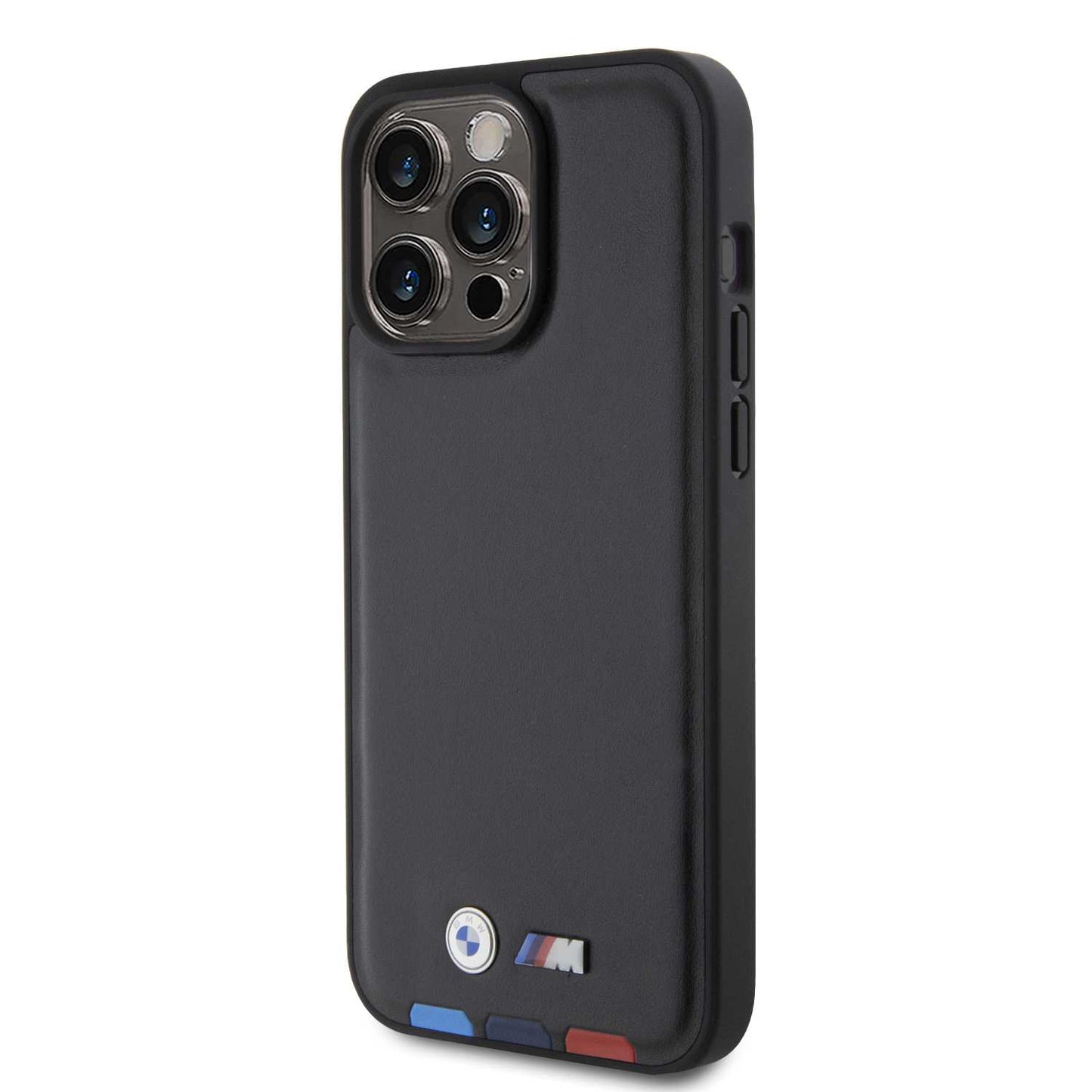 BMW M PU Leather Case – Hot Stamp Tricolor Design for iPhone 15 Pro | كفر بي ام دبليو ام جلد صناعي مع نقش ثلاثي الالوان لهاتف ايفون 15 برو