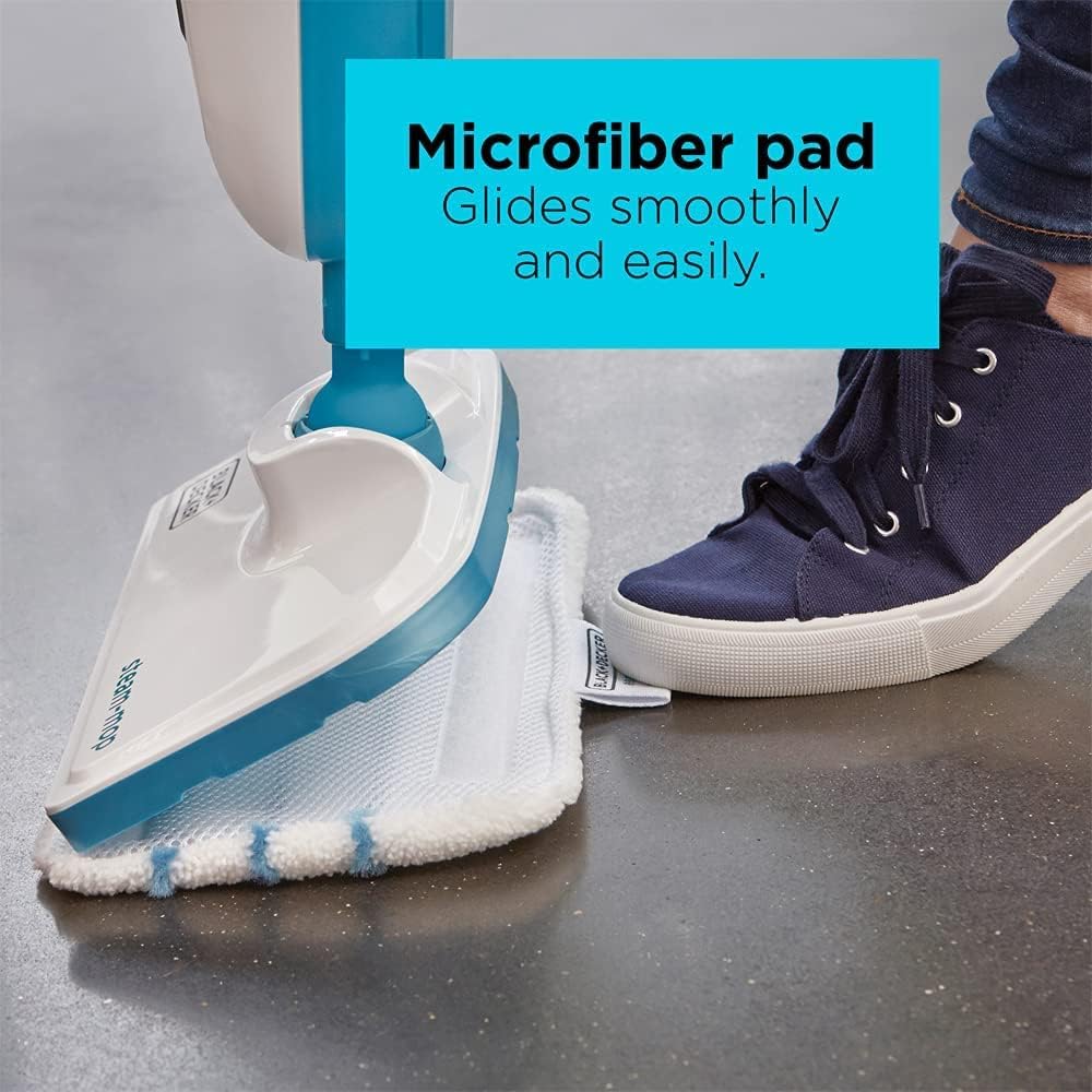 Black+Decker 5 in 1 Steam Mop with Super-Heated Steam - مكنسة بخارية كهربائية 1300 واط مع بخار فائق ورأس دوار ووسادة ألياف دقيقة