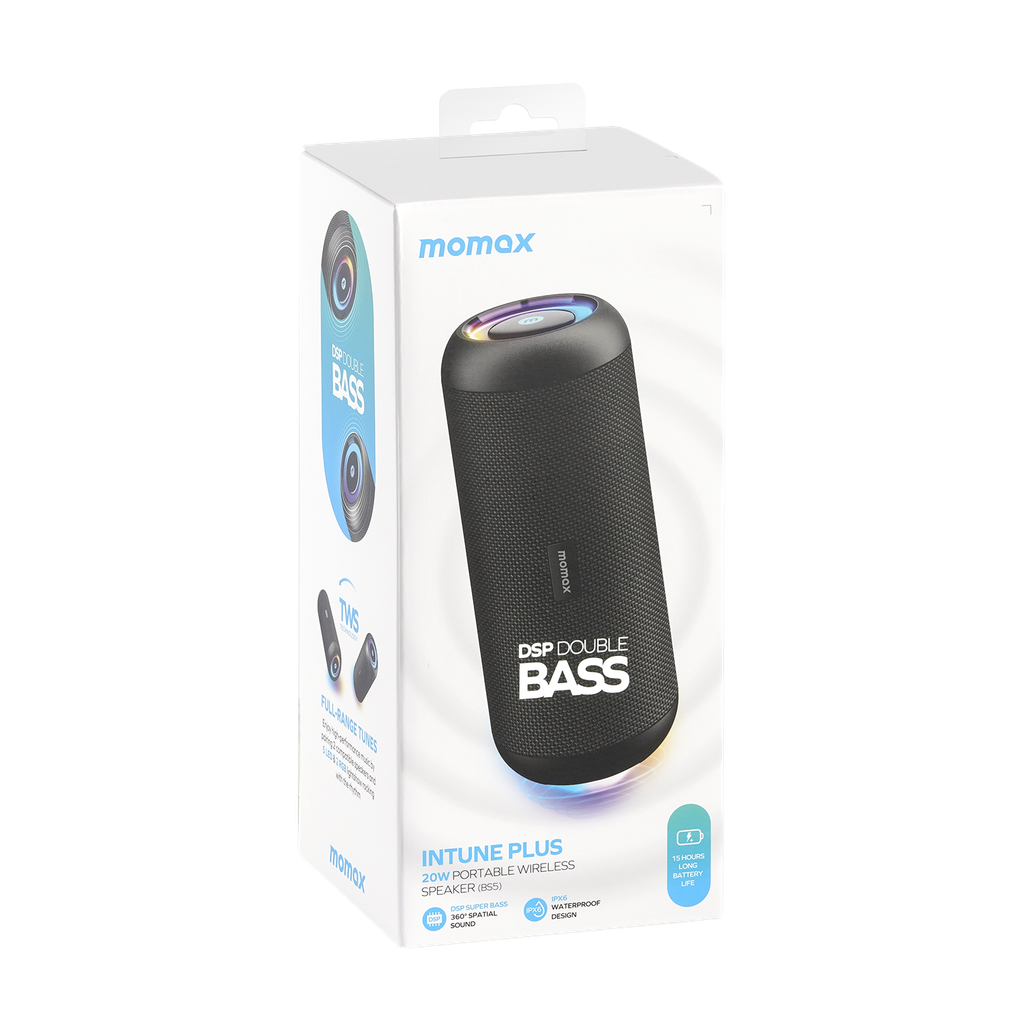 MOMAX INTUNE Plus Portable Wireless Speaker, Waterproof Speaker - موماكس انتون بلس, سبيكر بلوتوث محمولة, مقاومة للماء