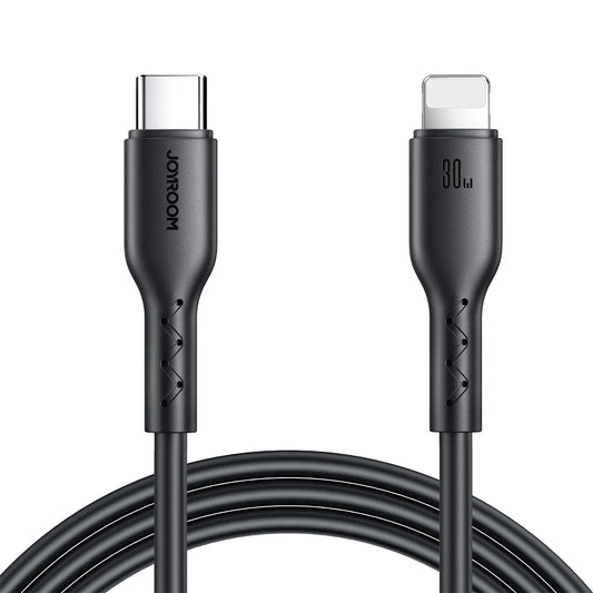 كيبل جويرووم فلاش جارج يو اس بي سي الى لايتننغ بقدرة شحن 30 واط وطول 1 متر | JOYROOM Flash-Charge Series SA26-CL3 30W Fast Charging Data Cable Type-C to Lightning – Black
