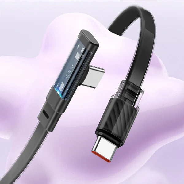 Mcdodo 65W Type-C to Type-C 90 Degree Transparent Data Cable with LED 1.2m -  كيبل بيانات ب65واط تايب سي إلى تايب سي مع مؤشر ليد بطول 1.2 متر من مكدودو