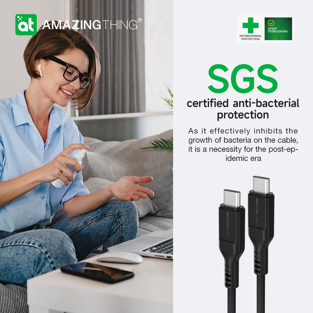 كيبل اميزنك ثنك ثاندر برو تايب سي الى تايب سي بقدرة 140 واط - اسود | AMAZINGTHING Thunder Pro USB-C to USB-C 140W 5A Cable – Black