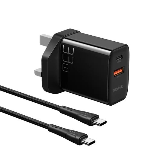 Mcdodo 33W PD+QC Dual Port Charger + C To C Cable Charger Set - شاحن 33واط  ثنائي المنفذ مع مجموعة شاحن كابل سي إلى سي من مكدودو
