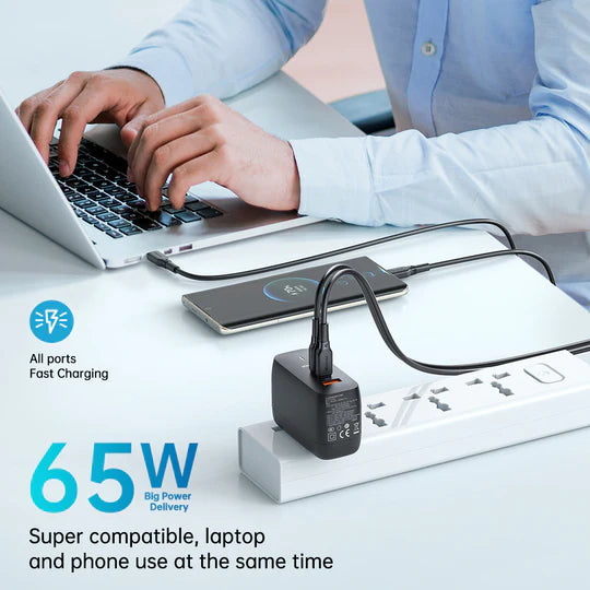 MCDODO Mecha Series GaN 65W Dual Type-C & USB Mini Size Wall Charger Set -  مجموعة شاحن حائط صغير الحجم (قابس الاتحاد الأوروبي/المملكة المتحدة/الولايات المتحدة) بقدرة 65واط من مكدودو