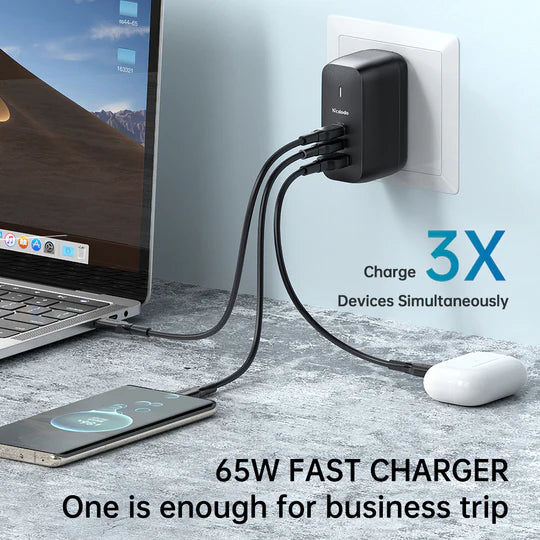 MCDODO Mecha Series GaN 65W Dual Type-C & USB Mini Size Wall Charger Set -  مجموعة شاحن حائط صغير الحجم (قابس الاتحاد الأوروبي/المملكة المتحدة/الولايات المتحدة) بقدرة 65واط من مكدودو