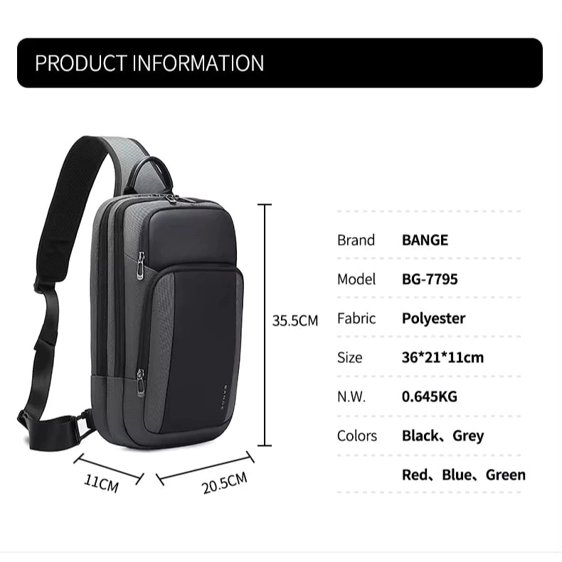 BANGE Wardon Light Anti-Theft Water-Resistant Sling Bag | حقيبة كتف مقاومة للماء ومضادة للسرقة من بانج, بسعة كبيرة وجيوب متعددة