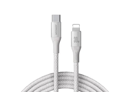 كيبل جويرووم فلاش سيريس يو اس بي سي الى لايتننغ بقدرة شحن سريع 30 واط - ابيض | Type-C to Lightning Flash Series 30W Fast Charging Data Cable - White