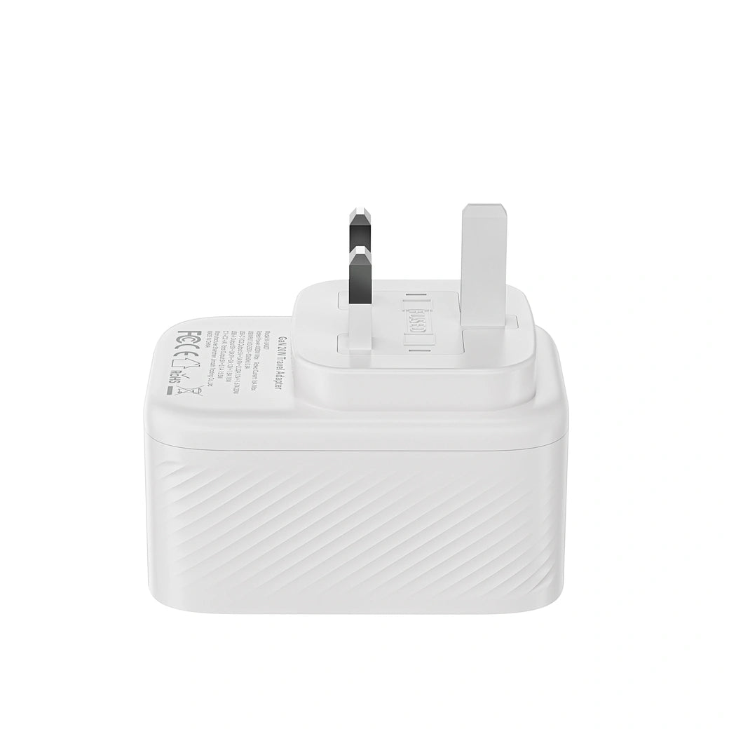 محول سفر ويوو باور كيوب بقدرة شحن 30 واط بمنفذين تايب سي ومنفذ يو اس بي اي | WiWU Wi-UA008 30W Power Cube GaN Travel Adapter 2C1A+1 Socket – UK