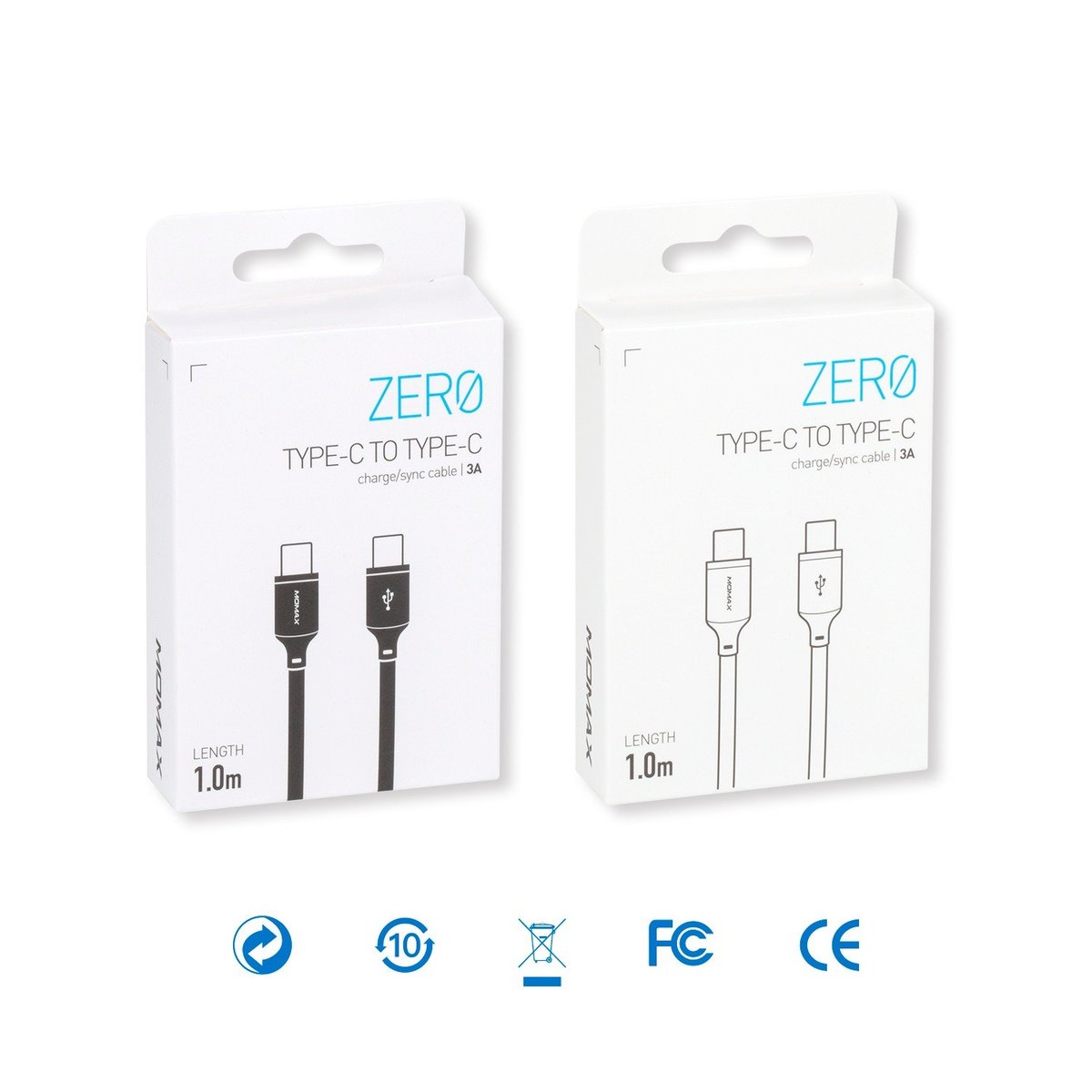 Momax Zero USB‑C to USB‑C Fast Charging Cable | 60W PD, 1 m - كيبل موماكس زيرو USB-C الى USB-C, بقوة 60 واط, طول 1م