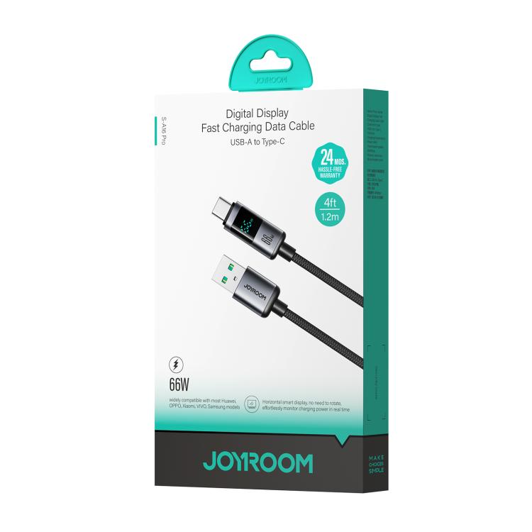 كيبل جويرووم بريزم سيريس يو اس بي اي الى يو اس بي سي بقدرة شحن سريع 66 واط مع شاشة عرض رقمية | JOYROOM Prism Series 66W USB-A to Type-C Digital Display Fast Charging Cable
