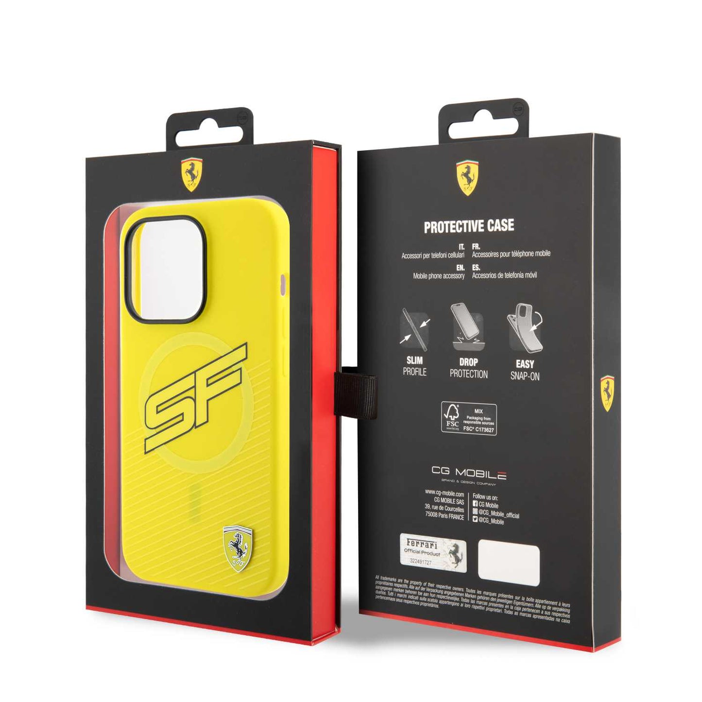 Ferrari Silicone Case with All Over SF Pattern for iPhone 15 Pro Max | كفر سيليكون فيراري لهاتف ايفون 15 برو ماكس