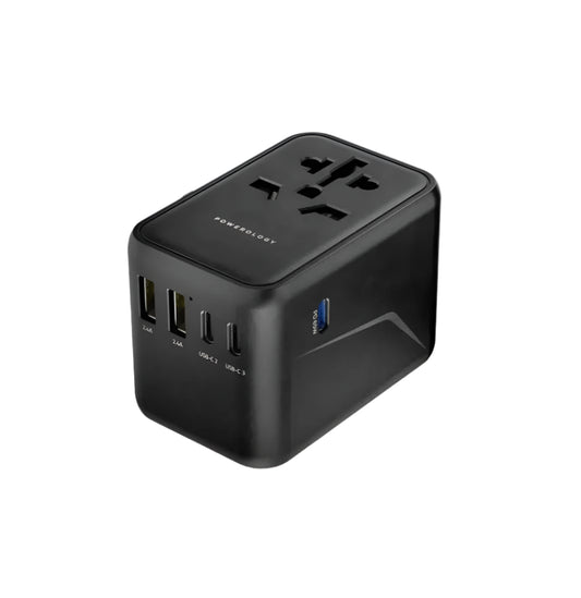 Powerology 65W PD Universal Travel Adapter with Triple USB-C Ports – أدابتور السفر العالمي باورلوجي بقدرة 65 واط و3 مخارج تايب سي