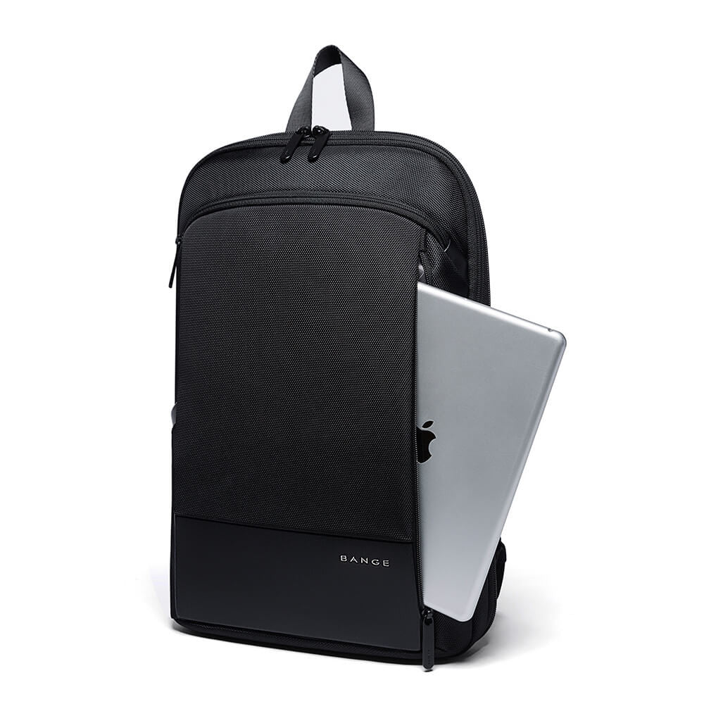 حقيبة ظهر بانجي 77115 سوبر سليم للابتوب قابلة للتوسعة - اسود | BANGE 77115 Super Slim Expandable Laptop Backpack - Black
