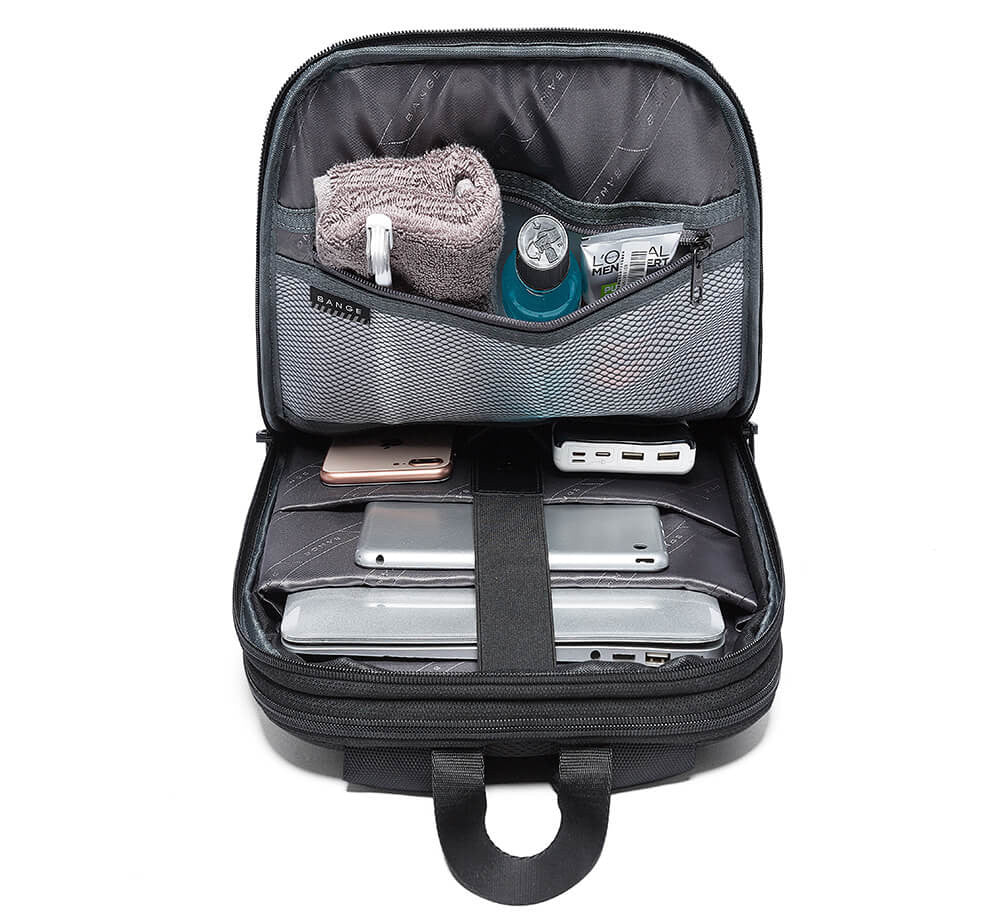 حقيبة ظهر بانجي 77115 سوبر سليم للابتوب قابلة للتوسعة - اسود | BANGE 77115 Super Slim Expandable Laptop Backpack - Black