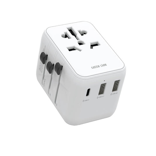 Green Lion 20W Universal Travel Adapter - White -  جرين ليون 20 واط بي دي محول سفر عالمي
