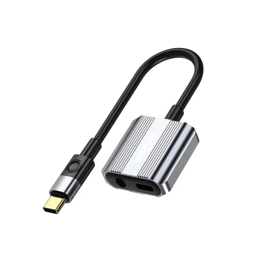Green Lion Type-C 2-in-1 Audio & Charging Adapte - وصلة حرين ليون تايب سي 2 في 1 شحن وصوت أوكس رمادي