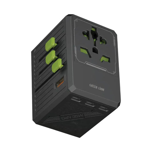 Green Lion GaN Adapter 35W 6 in 1 | 2 in 2 Cable - Black - شاحن جرين ليون جان 35 واط  6 في 1 مع كابل متعدد المنافذ