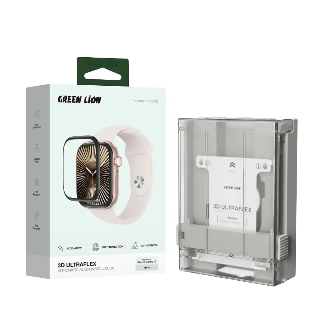 واقي شاشة 3D جرين لايون الترا فليكس لساعة ابل بحجم 46 ملم  - شفاف | Green Lion 3D UltraFlex Screen Protector – Clear
