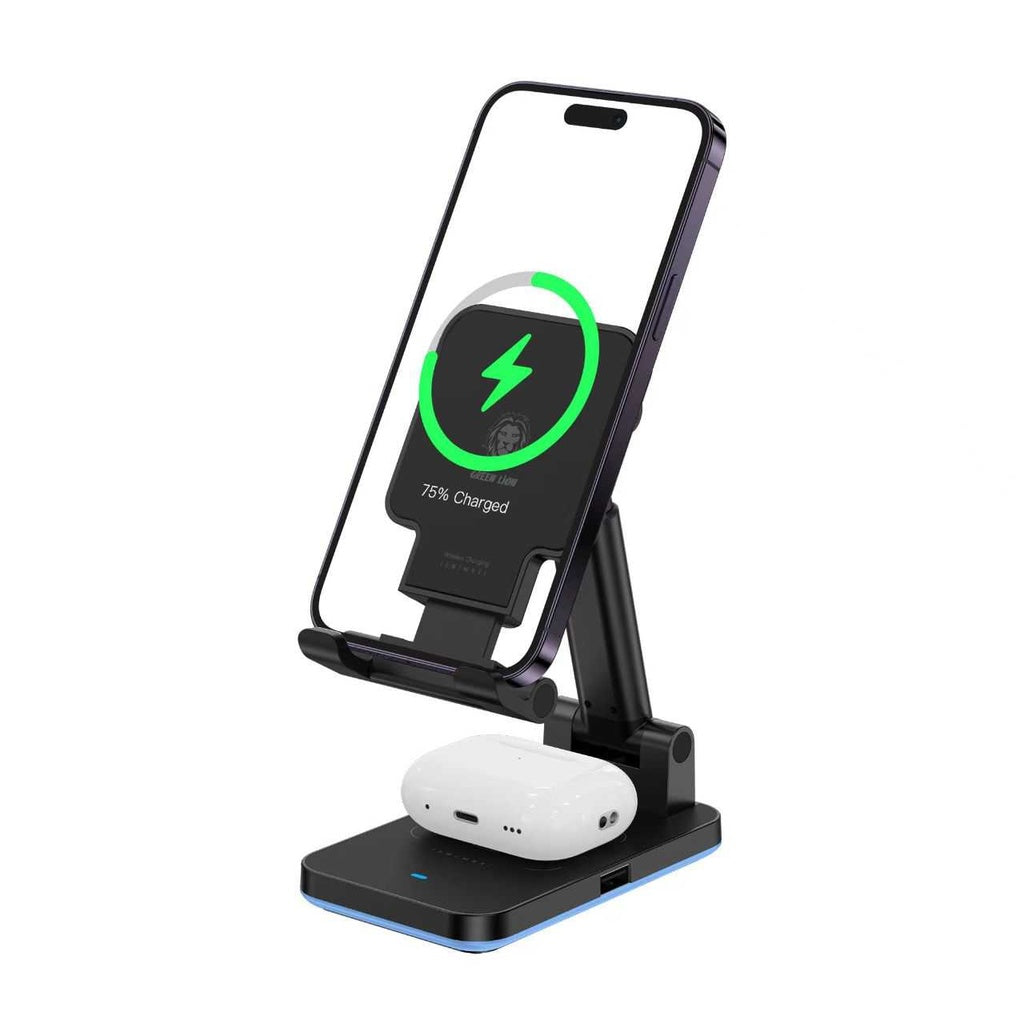 Green Lion 4 In 1 Magnetic Charger (15W Power Output) - شاحن جرين ليون اللاسلكي للهاتف والسماعات