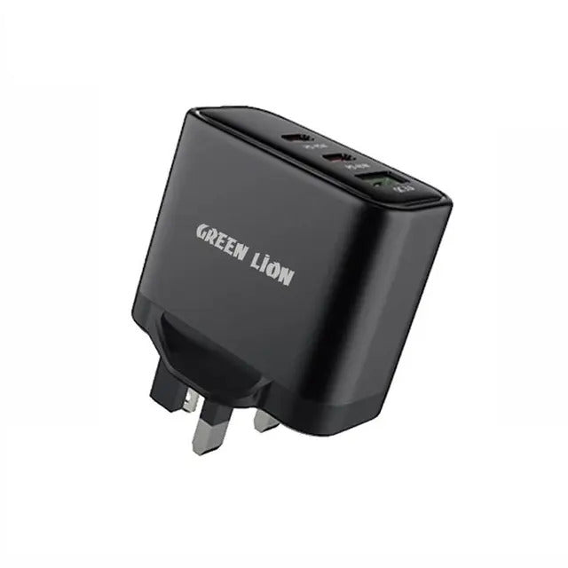 Green Lion Ultra Quick 3 Output Compact Charger (Type-C to Type-C , Type-C to Lightning Cable) -جرين ليون ألترا شاحن سريع للهاتف مع كابلين