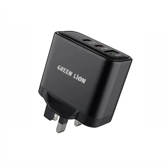 Green Lion Ultra Quick 3 Output Compact Charger (Type-C to Type-C , Type-C to Lightning Cable) -جرين ليون ألترا شاحن سريع للهاتف مع كابلين